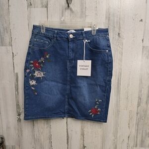 New Vintage Violet Blue Embroidered Midi Skirt Womens Plus Size 1X